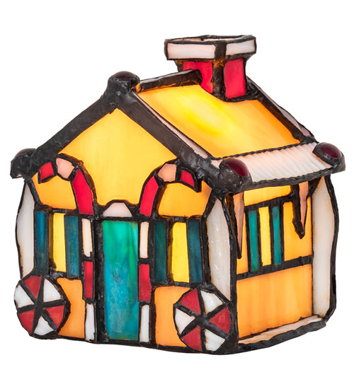 Meyda Lighting Gingerbread House 5" Accent Table Lamp With Multi-Colored Shade Glass