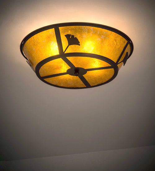 Meyda Lighting Ginkgo 22" 4-Light Cafe Noir Flush Mount Light With Amber Mica Shade Glass