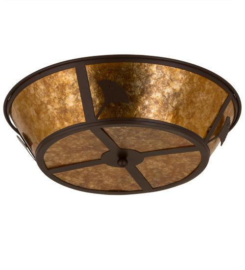 Meyda Lighting Ginkgo 22" 4-Light Cafe Noir Flush Mount Light With Amber Mica Shade Glass