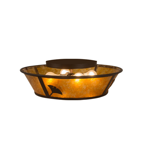 Meyda Lighting Ginkgo 22" 4-Light Cafe Noir Flush Mount Light With Amber Mica Shade Glass