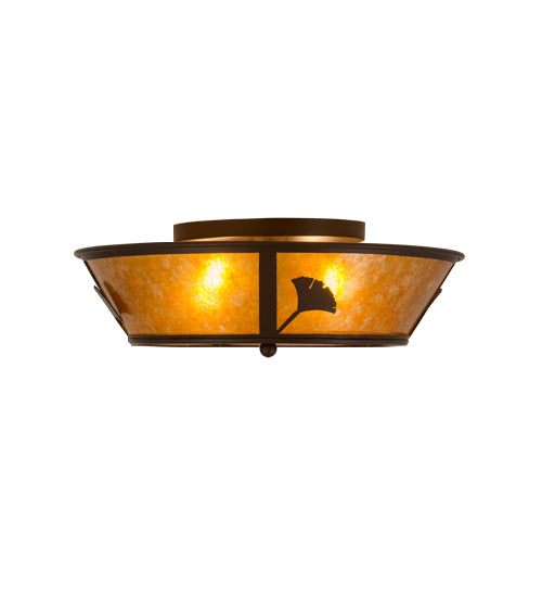 Meyda Lighting Ginkgo 22" 4-Light Cafe Noir Flush Mount Light With Amber Mica Shade Glass