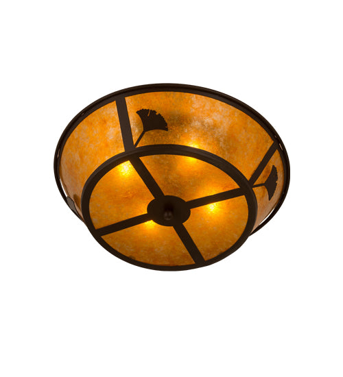 Meyda Lighting Ginkgo 22" 4-Light Cafe Noir Flush Mount Light With Amber Mica Shade Glass