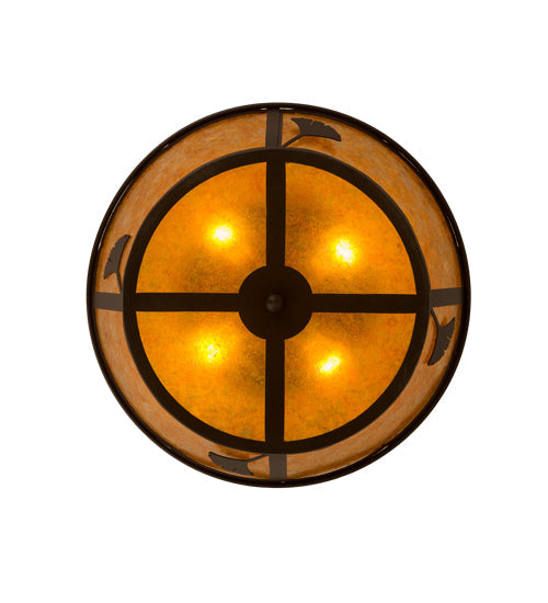 Meyda Lighting Ginkgo 22" 4-Light Cafe Noir Flush Mount Light With Amber Mica Shade Glass