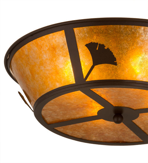 Meyda Lighting Ginkgo 22" 4-Light Cafe Noir Flush Mount Light With Amber Mica Shade Glass