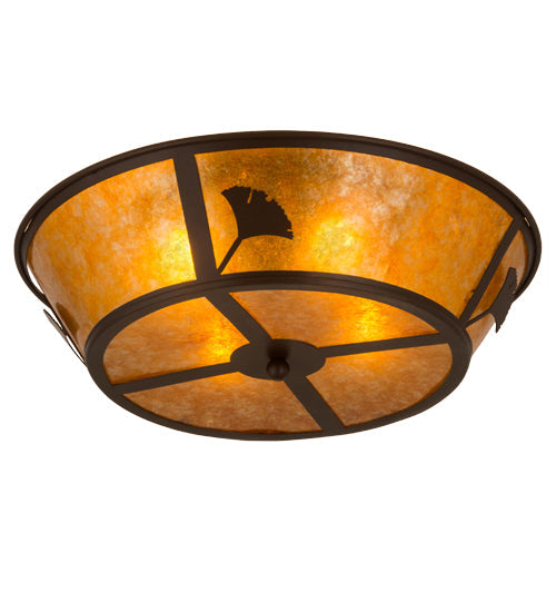 Meyda Lighting Ginkgo 22" 4-Light Cafe Noir Flush Mount Light With Amber Mica Shade Glass