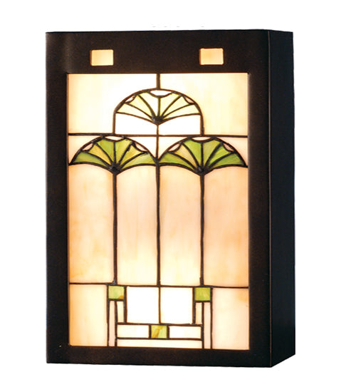 Meyda Lighting Ginkgo 8" 2-Light Mahogany Bronze Wall Sconce With Green & Beige Shade Glass