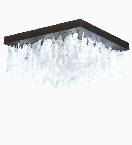Meyda Lighting Ginkgo Leaf 36"Sq 9-Light Gilded Tobacco Flush Mount Light With Pearlstone Idalight Shade