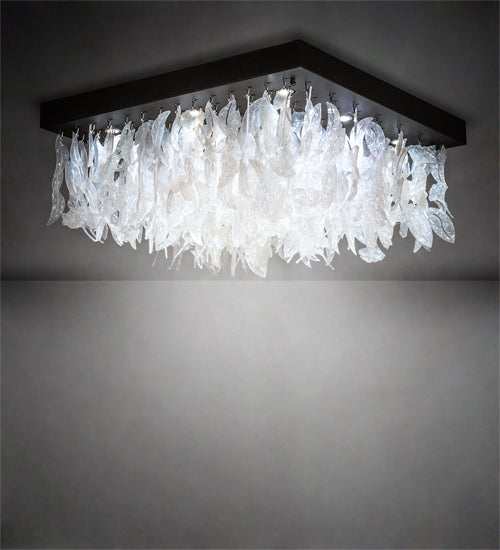 Meyda Lighting Ginkgo Leaf 36"Sq 9-Light Gilded Tobacco Flush Mount Light With Pearlstone Idalight Shade