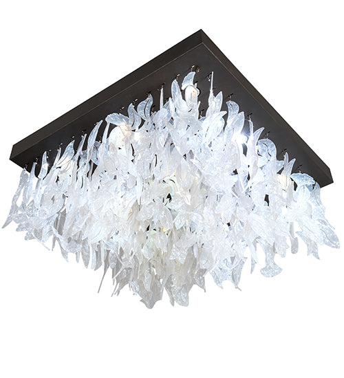Meyda Lighting Ginkgo Leaf 36"Sq 9-Light Gilded Tobacco Flush Mount Light With Pearlstone Idalight Shade