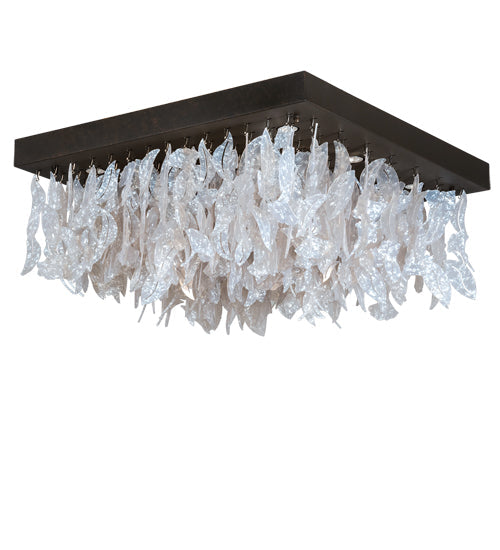 Meyda Lighting Ginkgo Leaf 36"Sq 9-Light Gilded Tobacco Flush Mount Light With Pearlstone Idalight Shade