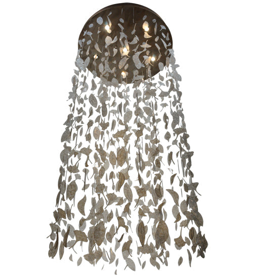 Meyda Lighting Ginkgo Leaf 44" 6-Light Champagne Metallic Cascading Pendant Light With Pearlstone Idalight Ginkgo Leaves Shade