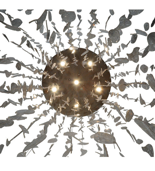 Meyda Lighting Ginkgo Leaf 44" 6-Light Champagne Metallic Cascading Pendant Light With Pearlstone Idalight Ginkgo Leaves Shade