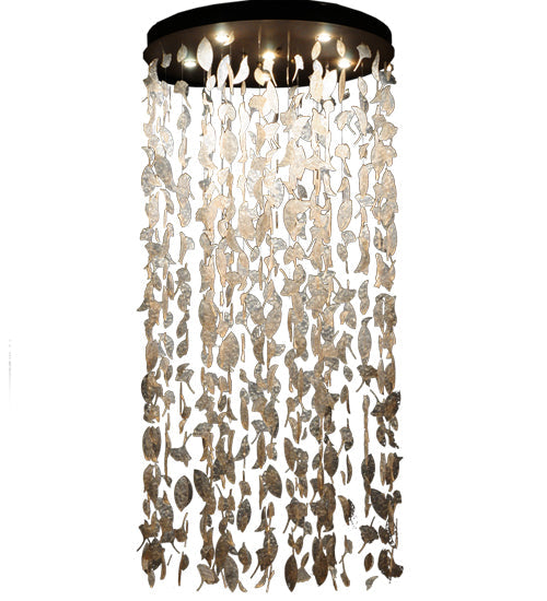 Meyda Lighting Ginkgo Leaf 44" 6-Light Champagne Metallic Cascading Pendant Light With Pearlstone Idalight Ginkgo Leaves Shade