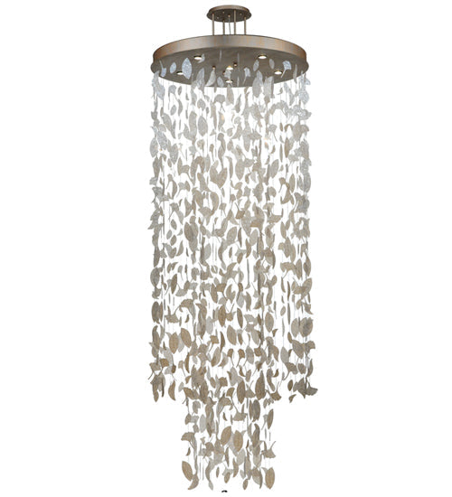 Meyda Lighting Ginkgo Leaf 44" 6-Light Champagne Metallic Cascading Pendant Light With Pearlstone Idalight Ginkgo Leaves Shade