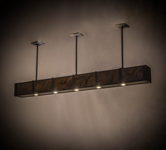 Meyda Lighting Giradeau 72" 9-Light LED Textured Black Wood Beam Island Pendant Light With Dark Walnut Wood Shade