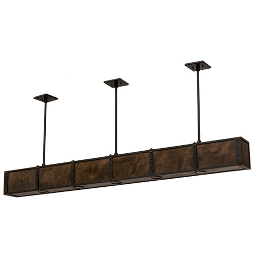 Meyda Lighting Giradeau 72" 9-Light LED Textured Black Wood Beam Island Pendant Light With Dark Walnut Wood Shade
