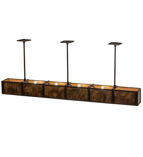 Meyda Lighting Giradeau 72" 9-Light LED Textured Black Wood Beam Island Pendant Light With Dark Walnut Wood Shade