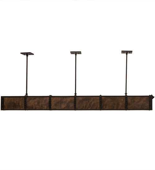 Meyda Lighting Giradeau 72" 9-Light LED Textured Black Wood Beam Island Pendant Light With Dark Walnut Wood Shade