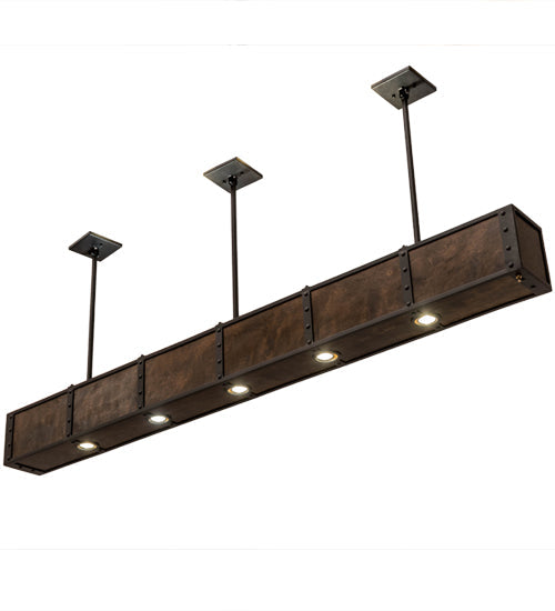 Meyda Lighting Giradeau 72" 9-Light LED Textured Black Wood Beam Island Pendant Light With Dark Walnut Wood Shade