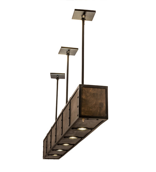 Meyda Lighting Giradeau 72" 9-Light LED Textured Black Wood Beam Island Pendant Light With Dark Walnut Wood Shade