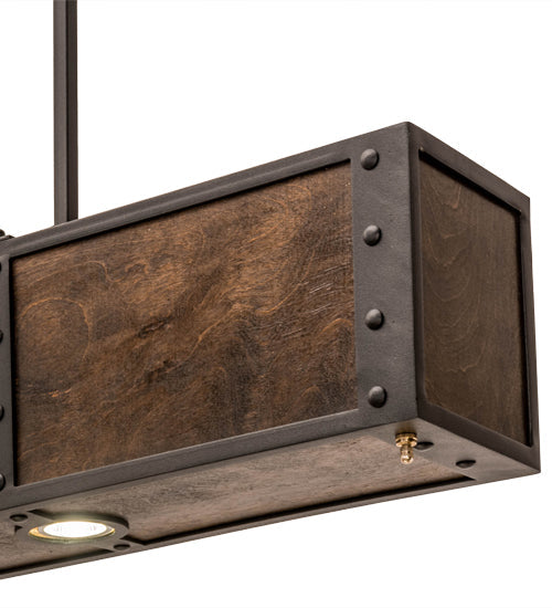Meyda Lighting Giradeau 72" 9-Light LED Textured Black Wood Beam Island Pendant Light With Dark Walnut Wood Shade