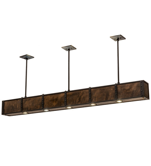 Meyda Lighting Giradeau 72" 9-Light LED Textured Black Wood Beam Island Pendant Light With Dark Walnut Wood Shade