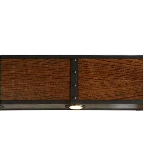Meyda Lighting Giradeau 96" 7-Light Oil Rubbed Bronze Wood Beam Island Pendant Light With Walnut Stained Oakwood Shade