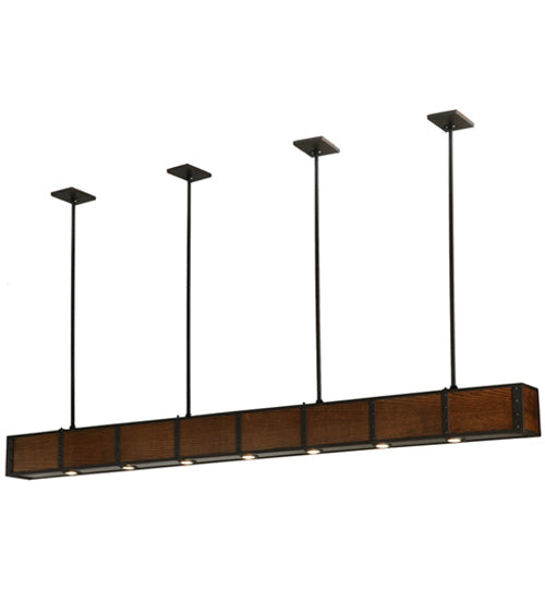 Meyda Lighting Giradeau 96" 7-Light Oil Rubbed Bronze Wood Beam Island Pendant Light With Walnut Stained Oakwood Shade