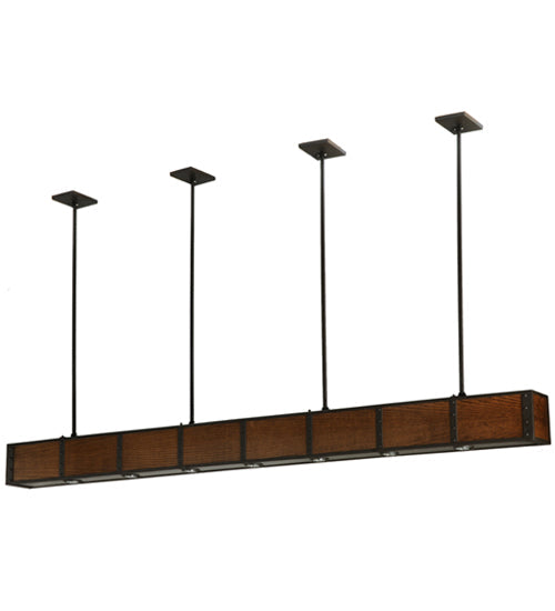 Meyda Lighting Giradeau 96" 7-Light Oil Rubbed Bronze Wood Beam Island Pendant Light With Walnut Stained Oakwood Shade