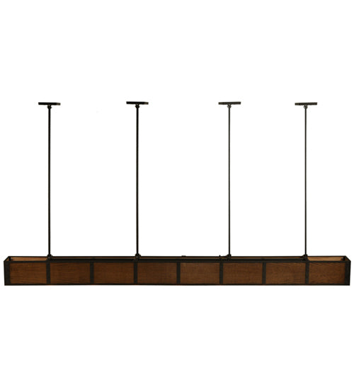 Meyda Lighting Giradeau 96" 7-Light Oil Rubbed Bronze Wood Beam Island Pendant Light With Walnut Stained Oakwood Shade