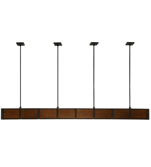 Meyda Lighting Giradeau 96" 7-Light Oil Rubbed Bronze Wood Beam Island Pendant Light With Walnut Stained Oakwood Shade