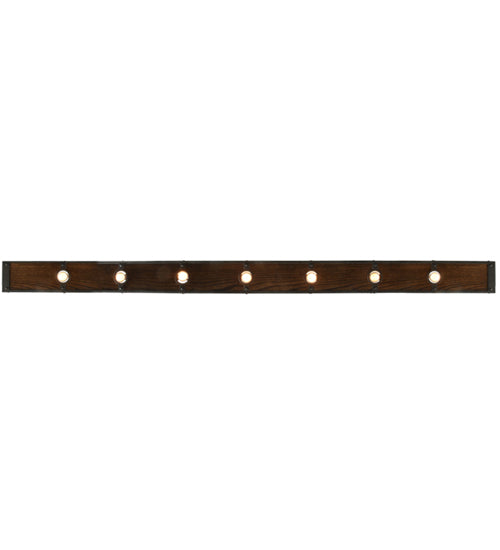Meyda Lighting Giradeau 96" 7-Light Oil Rubbed Bronze Wood Beam Island Pendant Light With Walnut Stained Oakwood Shade