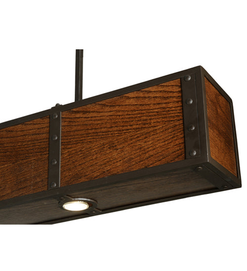 Meyda Lighting Giradeau 96" 7-Light Oil Rubbed Bronze Wood Beam Island Pendant Light With Walnut Stained Oakwood Shade
