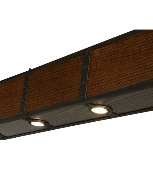 Meyda Lighting Giradeau 96" 7-Light Oil Rubbed Bronze Wood Beam Island Pendant Light With Walnut Stained Oakwood Shade