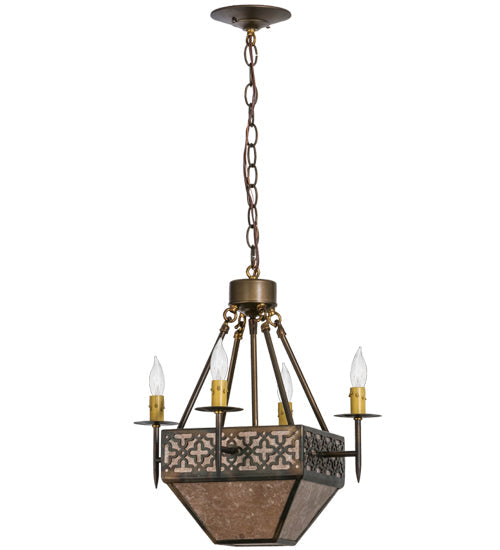 Meyda Lighting Gironde 16" 5-Light Light Burnished Antique Copper Pendant Light With Silver Mica Shade Glass