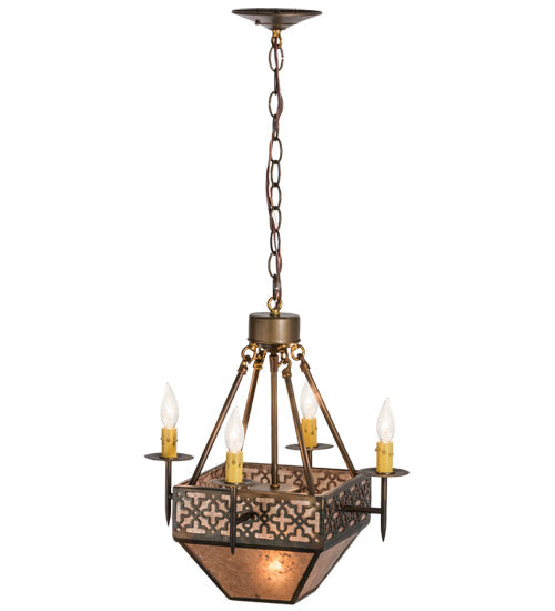 Meyda Lighting Gironde 16" 5-Light Light Burnished Antique Copper Pendant Light With Silver Mica Shade Glass
