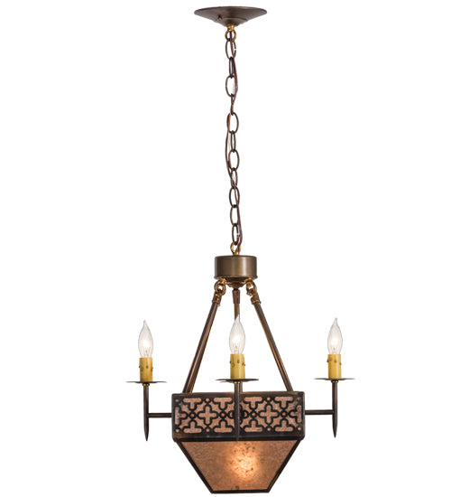 Meyda Lighting Gironde 16" 5-Light Light Burnished Antique Copper Pendant Light With Silver Mica Shade Glass