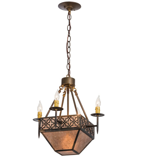 Meyda Lighting Gironde 16" 5-Light Light Burnished Antique Copper Pendant Light With Silver Mica Shade Glass