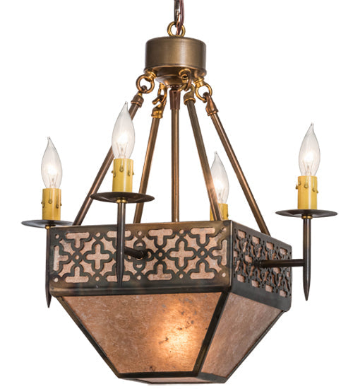 Meyda Lighting Gironde 16" 5-Light Light Burnished Antique Copper Pendant Light With Silver Mica Shade Glass