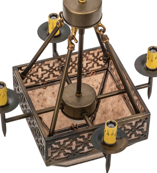 Meyda Lighting Gironde 16" 5-Light Light Burnished Antique Copper Pendant Light With Silver Mica Shade Glass