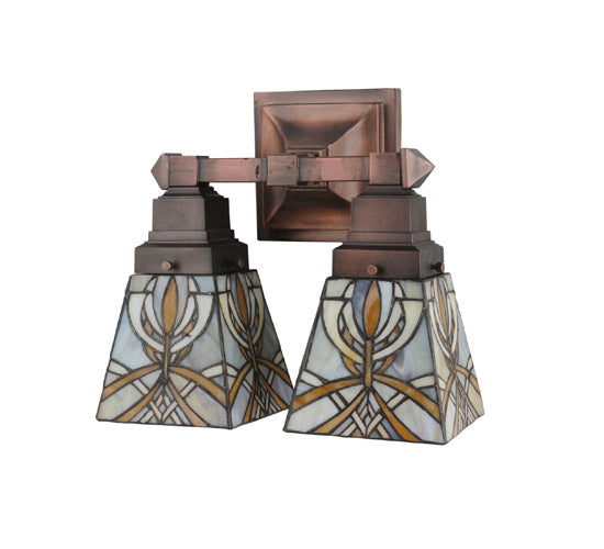 Meyda Lighting Glasgow Bungalow 12" 2-Light Mahogany Bronze Wall Sconce With Multi-Colored Shade Glass