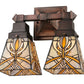 Meyda Lighting Glasgow Bungalow 12" 2-Light Mahogany Bronze Wall Sconce With Multi-Colored Shade Glass