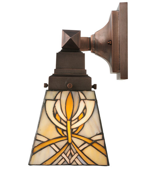 Meyda Lighting Glasgow Bungalow 12" 2-Light Mahogany Bronze Wall Sconce With Multi-Colored Shade Glass