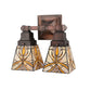 Meyda Lighting Glasgow Bungalow 12" 2-Light Mahogany Bronze Wall Sconce With Multi-Colored Shade Glass
