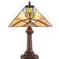 Meyda Lighting Glasgow Bungalow 18" Mahogany Bronze Table Lamp With Beige Stained Shade Glass