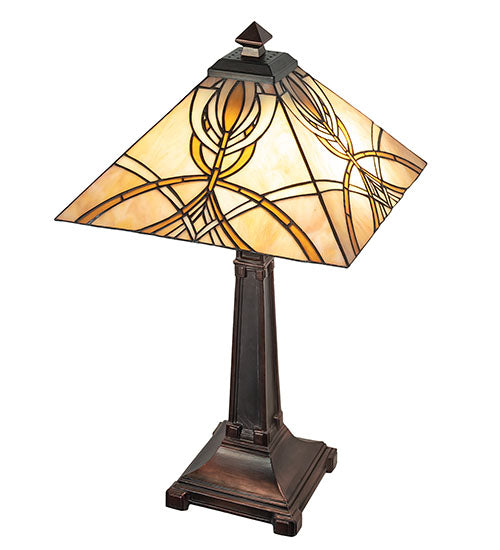 Meyda Lighting Glasgow Bungalow 24" 2-Light Mahogany Bronze Table Lamp With Yellow & Beige Shade Glass