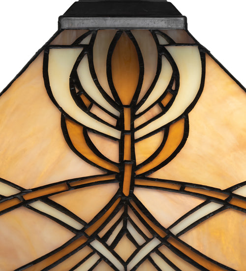 Meyda Lighting Glasgow Bungalow 24" 2-Light Mahogany Bronze Table Lamp With Yellow & Beige Shade Glass