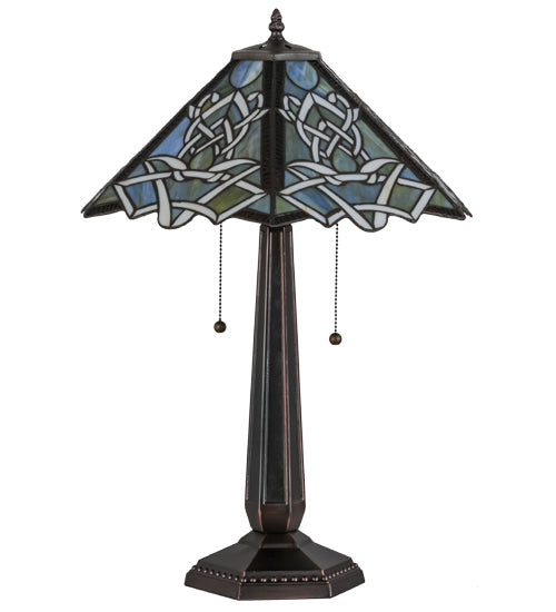 Meyda Lighting Glasgow Bungalow 25" 2-Light Mahogany Bronze Table Lamp With Multi-Colored Shade Glass