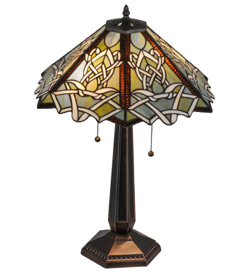 Meyda Lighting Glasgow Bungalow 25" 2-Light Mahogany Bronze Table Lamp With Multi-Colored Shade Glass