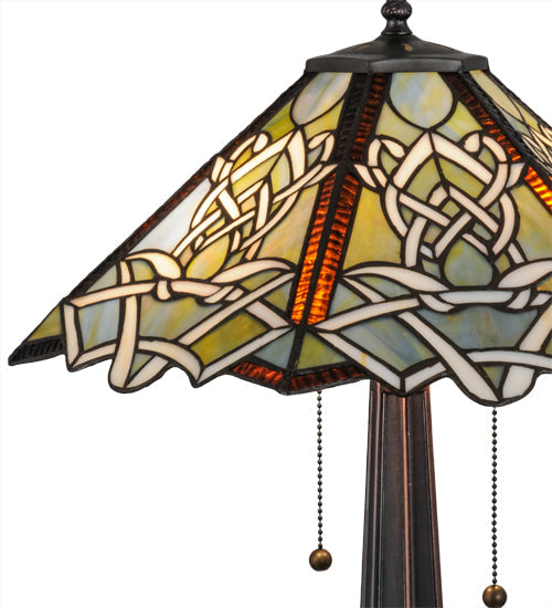 Meyda Lighting Glasgow Bungalow 25" 2-Light Mahogany Bronze Table Lamp With Multi-Colored Shade Glass